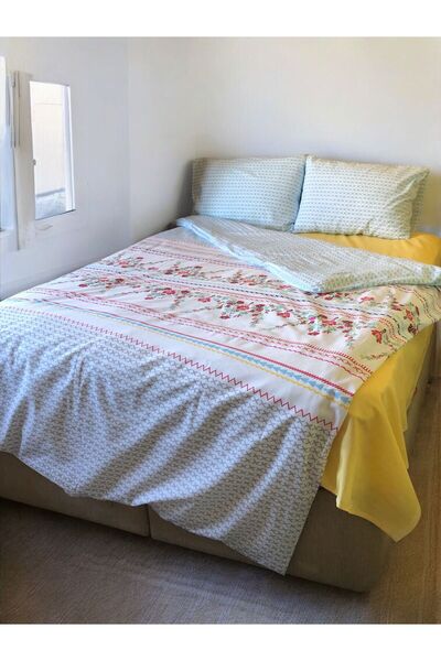 Evimora Home طقم غطاء لحاف مزدوج مصنوع من 70% قطن / طقم غطاء سرير – ألوان ناعمة