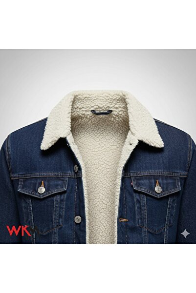 WKM Ανδρικό τζιν μπουφάν με κλασική κοπή από γούνα