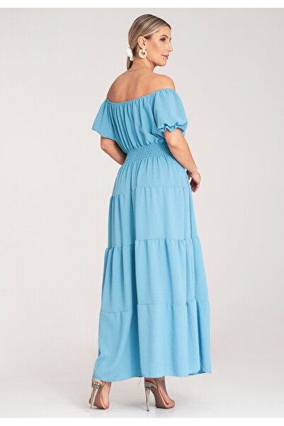 Figl Long summer dress with ruffles at the bottom – blue M1170 Universal
