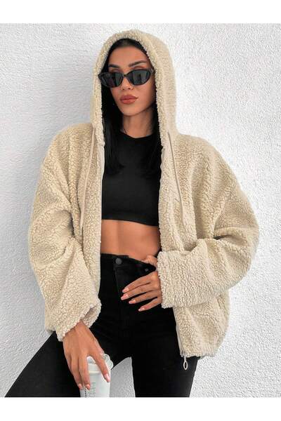 BLUSS Women's Plush Teddy Fabric Hooded Cardigan with Zipper and Fleece Inside to Keep Warm (2 Colors)