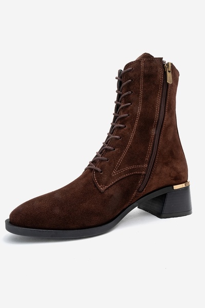 LuviShoes Γυναικείες μπότες με χοντρό τακούνι από γνήσιο δέρμα AVIA καφέ σουέντ