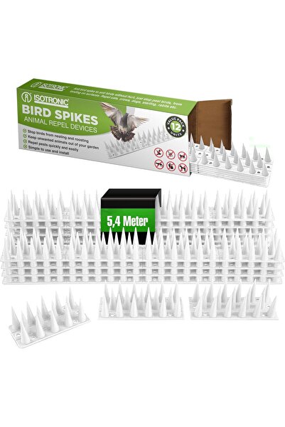 Pest x Defend Set 12 Bandă cu Țepi Anti-Păsări, Pisici, Câini, Jderi - ISOTRONIC, (45x4.5x4 cm) , 5.4 metri, Alb