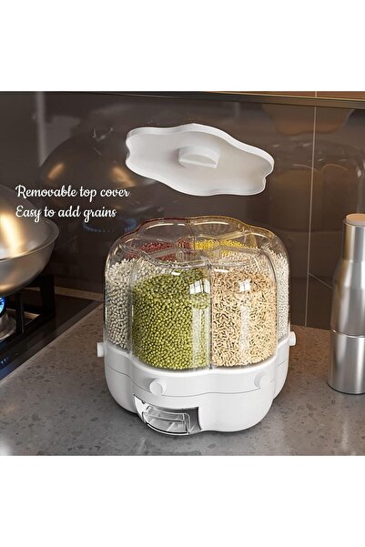 Generic Food Storage Container, 6-Grid Rotating Rice & Grain Dispenser