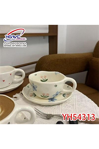 Cup Ceramic mug with saucer - floral design