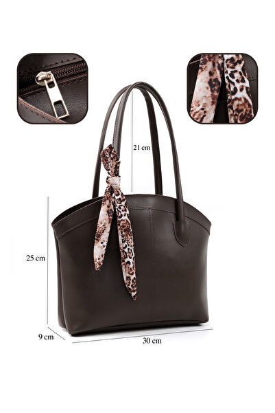 SHAKA Brown Color Shk274 Faux Leather Zippered Single Compartment Hand, Arm and Shoulder Bag with Scarf Gift