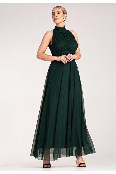 Figl Long evening dress - Halter neckline dress - Green dress M1173 size S/M