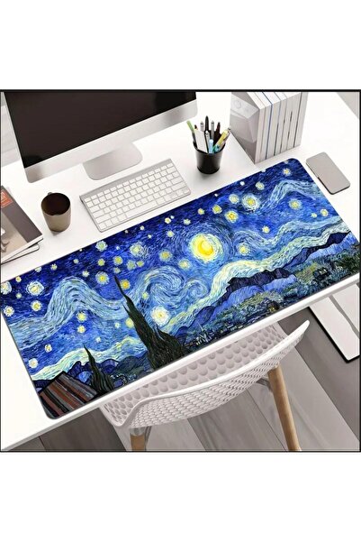 sgeteknoloji Sge Technology 65X25 cm Van Gogh Starry Night Design Anti-Slip Base Speed Surface Gamer Mouse Pad
