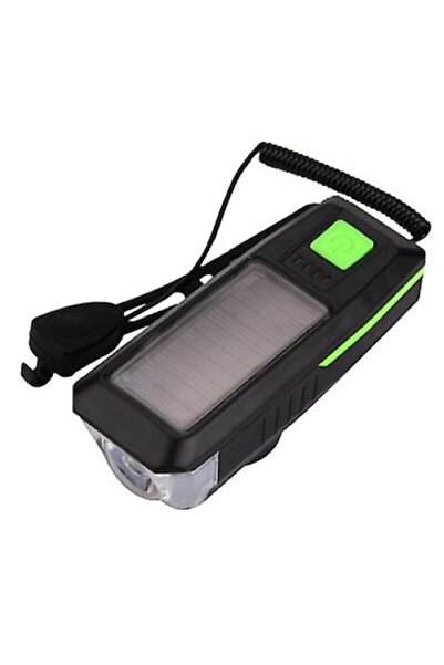 Stone Lampă frontală proiectoare LED pentru bicicletă/trotinetă cu claxon și încărcare solară și USB — Verde