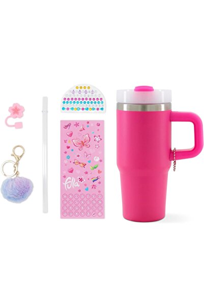 Generic Fulle DIY Customizable Kids Cup Set, 14oz (420ml), Pink, Includes Straw Stopper, Gems & Stickers, Ag