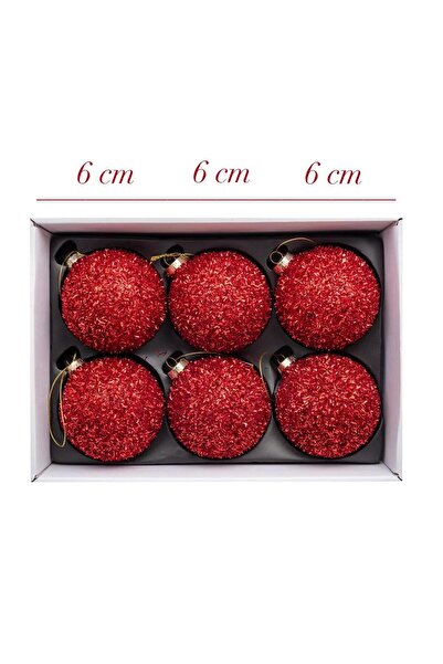 Partini Renklendir Kırmızı Cici Top 6'lı Yılbaşı Süsü 6 cm yılbaşı Merry Chri...