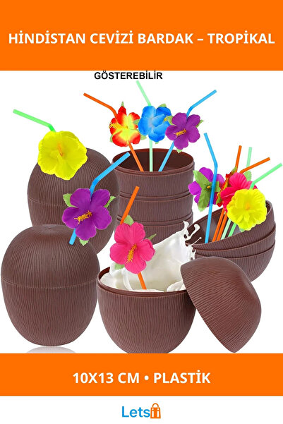 Letsii Tropical Coconut Glass with Straw 10X13Cm