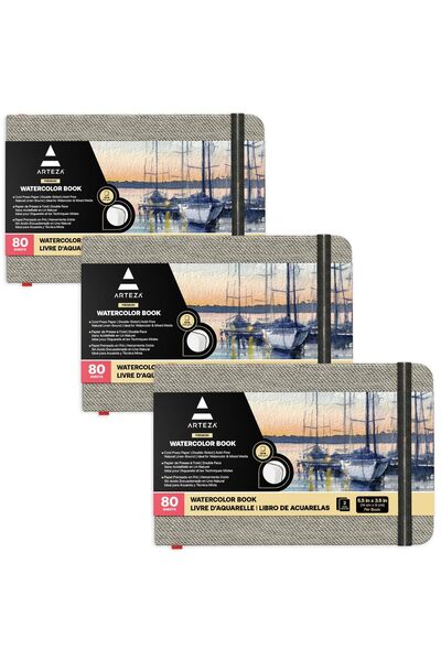ARTEZA دفتر رسم مائي جيب - عبوة من 3 قطع (3.5 × 5.5 بوصة)، 80 صفحة لكل منها، ...