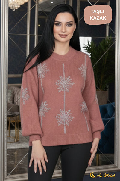 AYMELEK Women's Knitwear Sweater Detailed Crew Neck Soft Textured Sweater