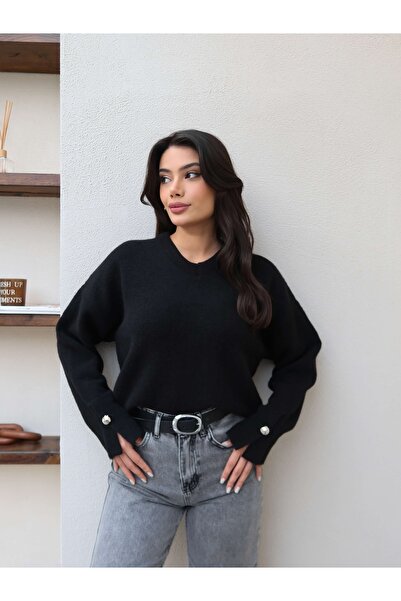 ESRAHELVACI V-Neck Sleeve Buttoned Soft Sweater