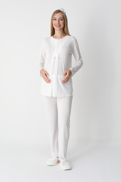 ERDENİZ TEKSTİL Maternity-Maternity Pajamas Set with Dressing Gowns Set of 3