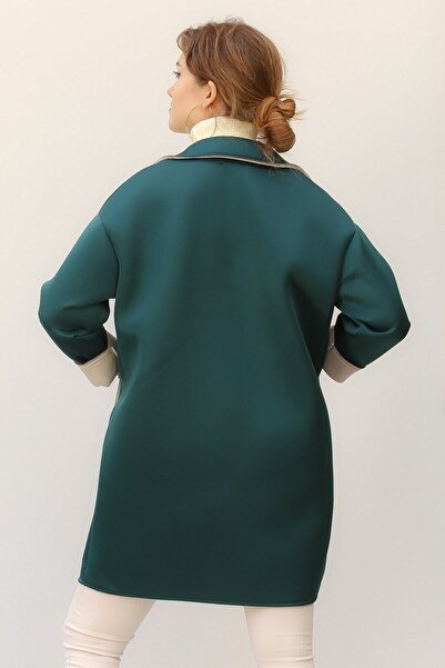 della moor Women's Green Italian Scuba/Diver Fabric Single Button Oversize Jacket