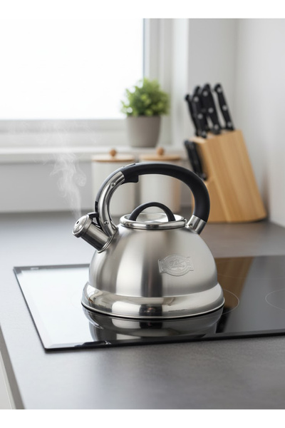 AAA Alman Üretim Ergonomik Kulplu Paslanmaz Çelik Gümüş Düdüklü Çaydanlık Dem...