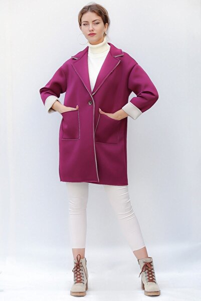 della moor Women's Purple Italian Scuba/Diver Fabric Single Button Oversize Jacket
