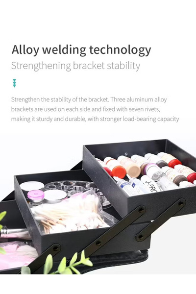 Generic Black makeup bag, double-layer travel makeup case, suitable for nail care, toiletries, and cosmetics