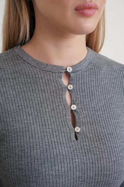 Mixray 6982 women's britli detailed soft basic sweater gray