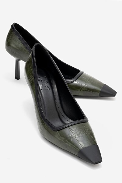 LuviShoes Pantofi cu toc pentru femei RONA cu imprimeu verde cu vârf mat