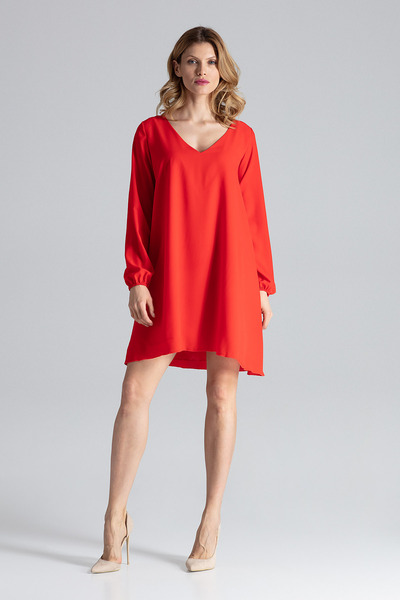 Figl Red oversized dress with V-neck - Casual dress M566 size S/M