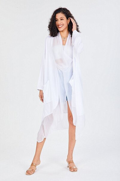 della moor Women's White Italian Silk Tulle Infinity Kaftan