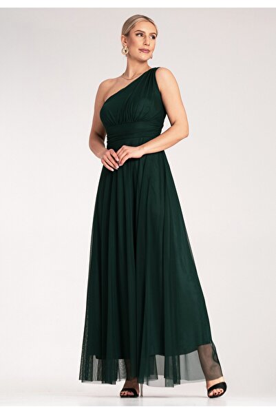 Figl Elegant one-shoulder dress - Evening maxi dress - Green dress M1172 size S/M