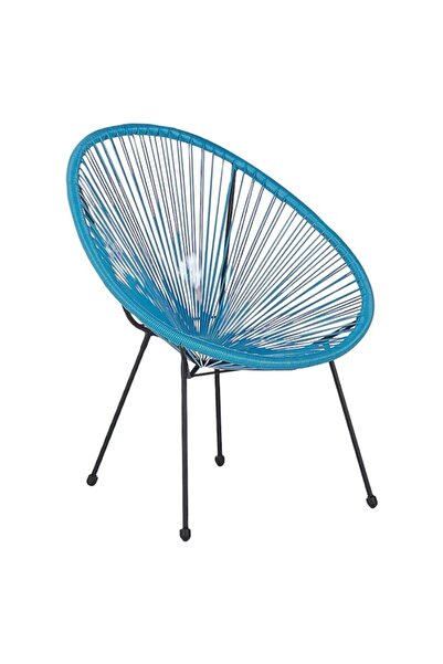 Home Decor Acapulco garden furniture set - 2 armchairs and glass-top table, metal and synthetic rattan, blue