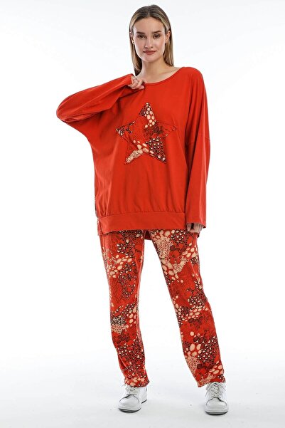 della moor Women's Tile Italian Leopard Pattern Low Sleeve Loose Pajama Set