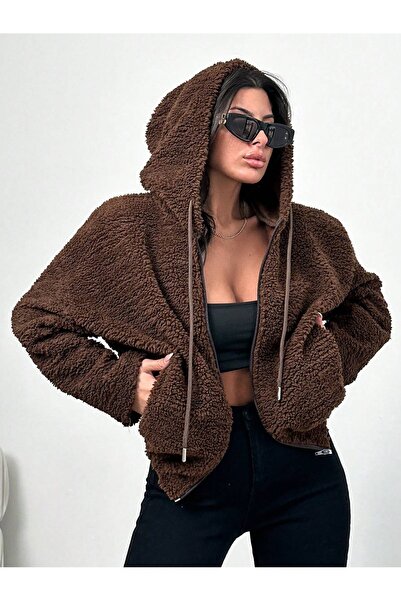 BLUSS Γυναικείο βελούδινο ύφασμα Teddy με κουκούλα Ζακέτα με φερμουάρ και ζεστό φλις εσωτερικά (2 χρώματα)