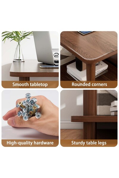 CHOIWIN Double-Layer Coffee Table (80x40x53cm) - Scratch/Water-Resistant Wooden Sofa Table with Large Deskto