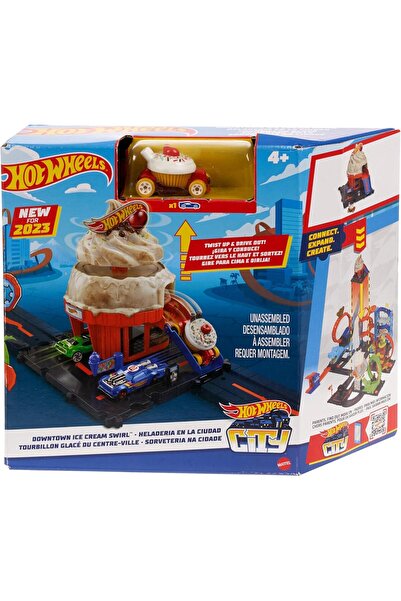 HOT WHEELS مجموعة مسارات متجر الآيس كريم في المدينة - سيارة واحدة، متصلة بمجم...