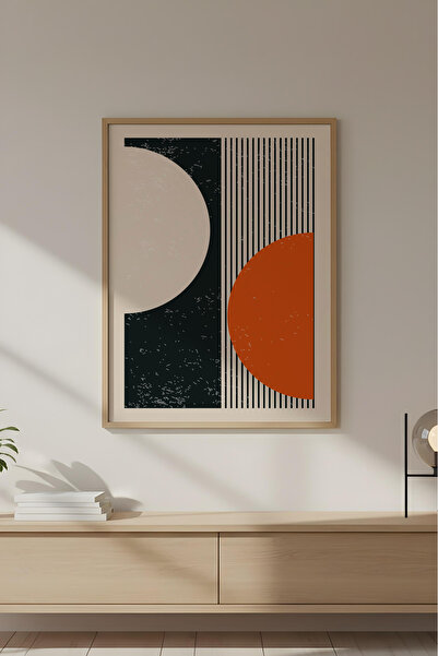 huhuli Ahşap Çerçeveli Soyut Geometrik Desenli Tablo Huhu606