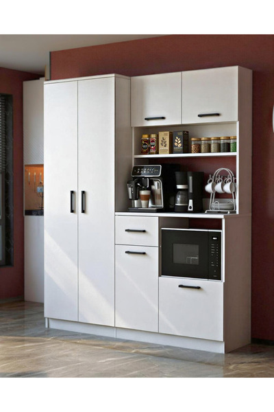 Moonlife Stella 6 Kapak Tek Çekmeceli Dolaplı Kahve Köşesi Beyaz