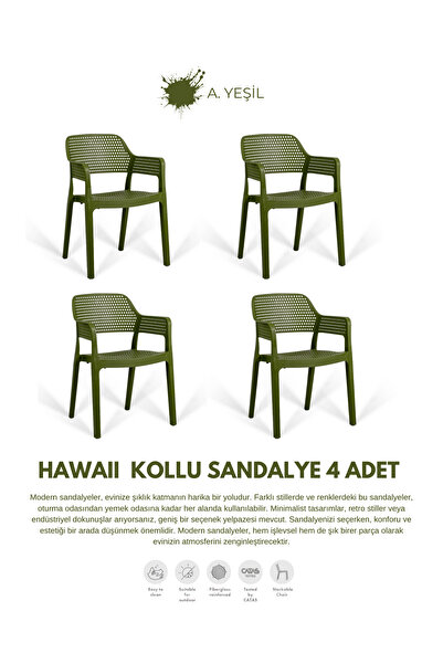 Daim Plastik HAWAİİ KOLLU BAHÇE SANDALYESİ 4 LÜ SET