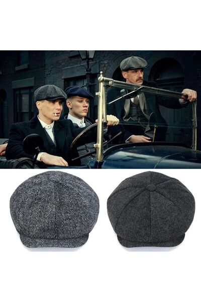 Rupen Kraft 2Pcs British Cap Draped Standard Winter Wool Peaky Blinders Cap with Elastic Back