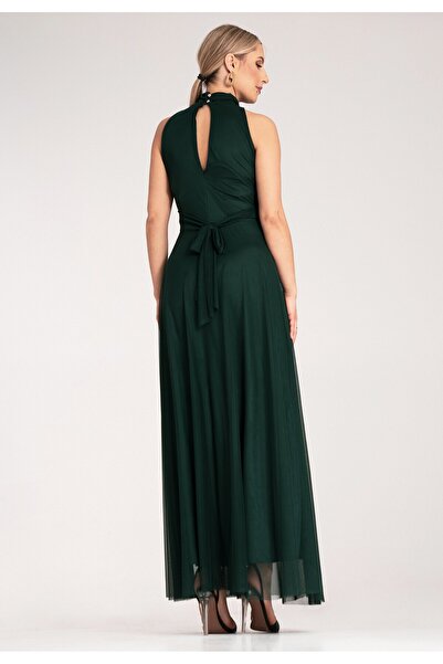 Figl Long evening dress - Halter neckline dress - Green dress M1173 size S/M