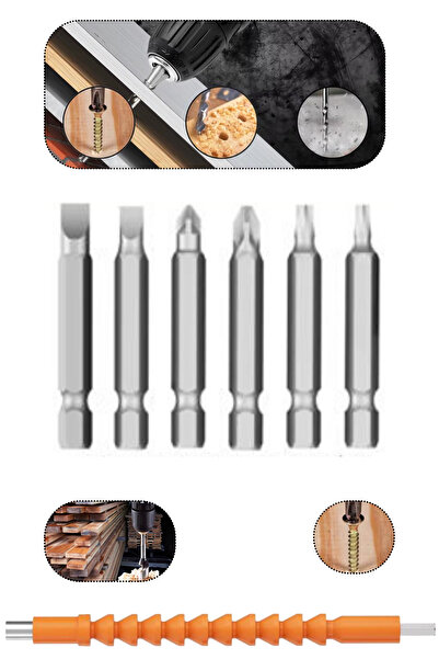 HAMMERKRAFT 6 Parça Matkap Uç Seti 50 Mm Yıldız Düz Bits ve Akrobatik Uç Seti