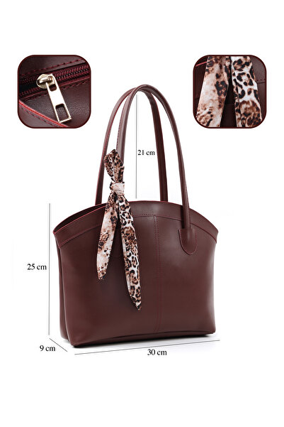 SHAKA Bordo Shk274 Faux Leather Zippered Single Compartment Hand, Arm, and Shoulder Bag with Scarf Gift