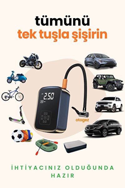 Aimod airGO Taşınabilir Şarjlı Araba Hava Kompresörü Powerbank LED Işıklı Ara...