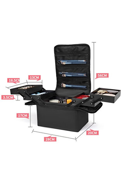 Generic Black makeup bag, double-layer travel makeup case, suitable for nail care, toiletries, and cosmetics