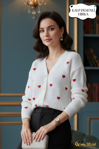 AYMELEK Women's Knitwear Cardigan V-Neck Short Textured Buttoned Cardigan