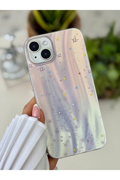 Go Aksesuar iPhone 15 - 14 - 13 Compatible Shine Star Color Gradient Shiny Design Silicone Case