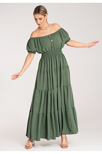 Figl Long summer dress with ruffles at the bottom – green M1170 Universal