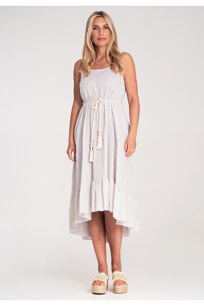 Figl Striped summer dress - Dress with thin straps - Beige M1213 Universal