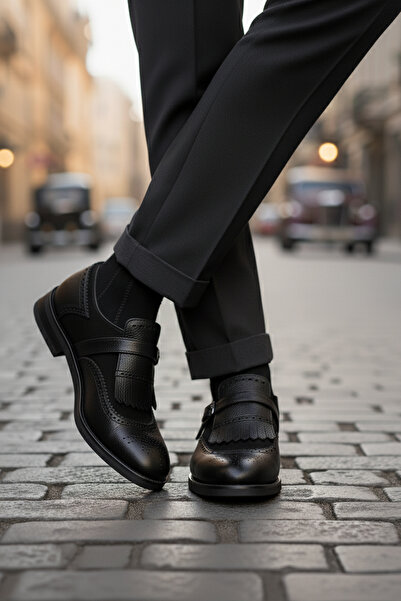 NAZEF Neolit Sole Modern Design Single Buckle Detailed Genuine Leather Classic Men's Shoes