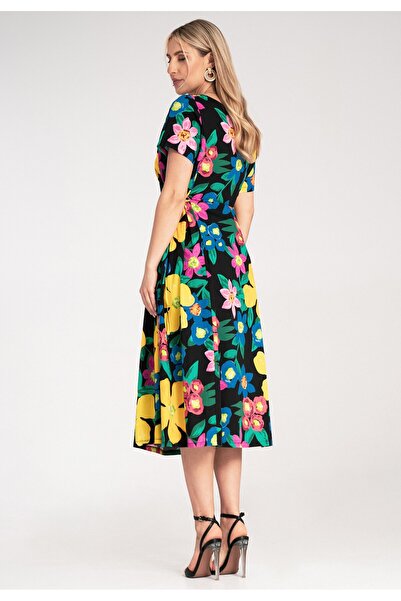 Figl Elegant midi dress with Printed - Knot dress - Black M1218 r. Universal