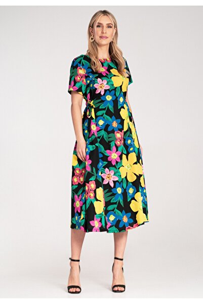 Figl Elegant midi dress with Printed - Knot dress - Black M1218 r. Universal