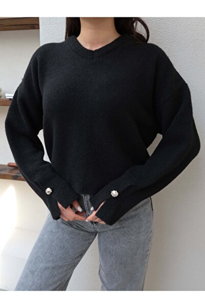 ESRAHELVACI V-Neck Sleeve Buttoned Soft Sweater
